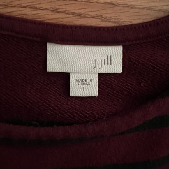 J Jill Stripe Shift Dress L Burgundy Black Tunic | Fall Preppy Coastal Grunge - Picture 5 of 10